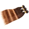 Raízes marrons ao Cabelo Humano Médio Ombre Ombre 3bundos em linha reta # 4/33 Brown para Auburn Ombre Virgem Brasileira Weave WeFts 10-30 "