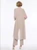 2019 New Arrival Mother of bride Suits 3 Pieces With Jacket Plus Size Chiffon Jewel Neck Long Sleeves Custom Wedding Guest Mothers Dress