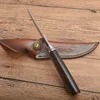 Ny överlevnad rakt jaktkniv 8Cr13mov dropppunkt blad ebenholtshandtag fasta bladknivar med lädermantel
