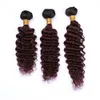 Deep Wave # 1B / 99J Ombre rosso vino Capelli umani vergini brasiliani 3 pacchi con frontale Borgogna Ombre 13x4 Chiusura frontale in pizzo con intrecci