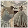 2020 Plus Storlek Arabiska Aso Ebi Lyxiga Sparkly Bröllopsklänningar Beaded Crystals Brudklänningar Sheer Neck Sexiga Bröllopsklänningar ZJ354