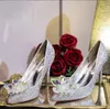 Luxe designer vrouwen cinderella kristal schoenen hoge hakken bruiloft bruids schoenen strass avond feest prom zomerschoenen