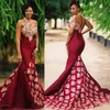 Burgundowe afrykańskie seksowne sukienki wieczorowe Formalne imprezę noszenie syreny na balu maturę szaty de sairee Arabia arabia plus size suknia 251D