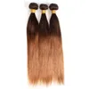 Bruna rötter till medium auburn ombre mänskligt hår 3bundles rak # 4/30 brun till auburn ombre jungfru brasilianska hårväven weft 10-30 "