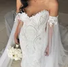 Plus Size 2024 Abiti da sposa a sirena con scialle Abito da sposa Applique Perline Perle Abiti da sposa Corte dei treni Guaina Abiti da sposa 103