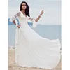 Abiti da sposa a trapezio con scollo a V in pizzo e maniche lunghe Abiti da sposa da spiaggia 2023 Abito da sposa da sposa modesto in chiffon lungo da spiaggia primaverile taglie forti