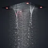 Ensemble de douche noir mat de salle de bain moderne Plafond dissimulé Grand panneau de tête de douche à LED 600 * 800MM Robinets de douche thermostatiques à cascade de pluie