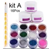 Akryl Nail Art Kit Manicure Set 12 Färger Nagel Glitter Powder Decoration Akryl Pen Brush Art Tool Kit för nybörjare8325878