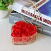 New Handmade Scented Rose Soap Romantic Flower Bath corpo Soap Rose com dourados Basket para o Natal Wedding Valentine presente 6PCS Box