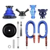 REANUICE Hookah 11" 2 Hose Complete Set Silicone Tube Ceramic Blue Smoking Glass Shisha with Heat Management System