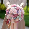 ロマンチックな人工ローズブライダルの花の結婚式の花束とクリスタル花嫁の手作りの結婚式のブーケブライダルの結婚式のアクセサリー