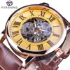 Forsining watch Classic Retro Design Skeleton Golden Roman Number Brown Leather Mens Mechanical Watch Top Brand Luxury Automatic W223p