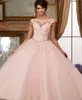 pink prom dresses new elegant off the shoulder lace embroidery vestidos de 15 anos quinceanera dresses party gowns evening dress189i