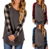 Fashion- Plaid Patchwork T-shirt Panel Raglan Long Sleeve Hoodie Ladies Spring Autumn pullover Winter Sweatshirt Blouse Shirt Tops LJJA2729