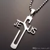 1 pcs de aço inoxidável Inglês carta JESUS ​​cruz colar carta de personalidade JESUS ​​cruz colar de fé Cristã Inglês Jesus colar