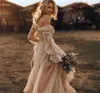 فستان الزفاف الهبي بوهيمن العروس دانتيل دانتيل طويل قبالة الكتف A Farm Farm Bridals Custom Plus Size6037688