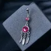 Fashion Women Belly Ring White Gold Plated Sparky CZ Feather Belly Button Ring Fashion Piercing Body Jewelry for Bar Girls