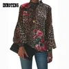 Svart gotisk röd ros bohemisk blommig tryck smocked halsringning biskop långärmad blus kvinnor leopard plus storlek xxl blouse tops y190427