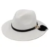 Plastikowy słomka chapeau unisex wiosna letnia impreza ulica na świeżym powietrzu na plażę sunhat szeroką wizatunkową czapkę Panama kochanek top kapelusz z paskiem B7932019