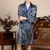 Mens Silk Satin Pyjamas Pyjama Pyjamas Robe Long Sleeves Bathrobe Silk Kimono Stripe Sleepwear Robe Bathrobe Night Dressing Gown2092
