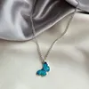 Clavicle Chain Blue Butterfly Pendant Necklace Korean Female Costume Drag Queen Jewelry 1 Pc for Women