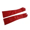 Fashion-Paire de gants longs en cuir PU de couleur unie rouge élégant pour les femmes