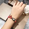 Mode Italien ormarmband unisex röda hjärtan armband rostfritt stål läder armband älskare gåvor med box342r