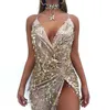 Joyinparty Night Club Elegant Vestidos De Festa Women Sexy Dresses Gold Shiny Sequin Long Evening Maxi Spring Party DressQ190330