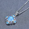 Design créatif classique fleur creuse sculpture bleu opale de feu pendentif collier bleu cristal Zircon incrusté Simple mode femmes Wedd6570587