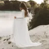 Vackra Långärmad Baklösa Bröllopsklänningar Spetsar Sommarland Boho Bohemian Ball Bride Marriage Robe de Mariée Plus Storlek Bröllopklänning