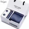 Nieuwe Plaid Mannen Stropdassen Set Extra lange maat 145cm * 8 cm Stropdas Navy Blue Paisley Silk Jacquard Geweven Neck Tie Pak Bruiloft C19011001