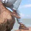 Sıcak Satış-Güz Hakiki Deri Mix Tuval Çizmeler Eğlence Dantel Up Batı Çizmeler Erkekler Için Seyahat Ayakkabı Patchwork Kauçuk Tabanlar Zyot3