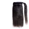 Kinky Straight人間の髪のPonytailブラジルのバージンポニーテールの髪の伸び矢のヤキポニーテイルラップ巾着女性のための伸縮