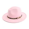 Fashion  -  Trilby Fedoras Hat LeopardプリントベルトバックルトレンドウールフェルトギャンブラーハットフラットブリムジャズFedora Hats