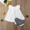 Nyfödda Baby Girls Princess Outfits Sommar Bomull Kläder Ruffles Fly Sleeve T-shirt Pläd Elastic Waist Shorts 2st Sats 0-24m