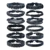 12pcs Set Woven Bracelet Women Fashion Leather European Charms Fatima Hamsa Hand Rope Multilayer Wrap Jewelry Mens Black Bead Braided Bangle