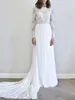 Ny spets golvlängd Långärmad Court Hall Bröllopsklänningar Vintage Boho Bridal Gowns Vestidos de Noiva