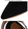 Designer Luxury Heels Office Women Fashion Black Synthetic Suede Pekade tå pumpar med spänne storlek 35 till 40