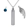 Cylinder Pendant Cremation Smycken Angel Wings Memorial Urn Halsband för Ashes Keepsake Birthstone Crystal