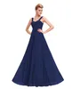 Abito per la madre della sposa con spalline taglie forti Abito da sera lungo in chiffon con lacci Dama De Honor Blu navy