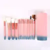 12 Pçs / set Ferramenta de Pincéis de Maquiagem Sombra de Olho Fundação Sobrancelha Lip Brush cosméticos Caso Titular do Copo De Couro Kit