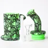 Printing 8.5inches Silicone Water Pipe Recycler Bubbler Hookahs unbreakabale bongs with downstem and glass bowl