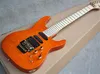 Factory Maple Fretboard Electric Guitar,24 Nothing Inlay,Orange Body,Golden Hardwares, HH Pickup,Folyd Rose,can be customized.