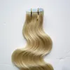 Tape In Human Hair Extensions 40pcs Double Sided Natural Human Hair PU Hair Extensions Body Wave blonde Weave100g