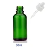 Bulk Stock Glass Dropper Flaskor 30ml Essential Oil Perfume Flaskor Blå Amber Clear Green Eye Dropper Flaskor till salu