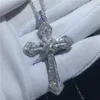 Vecalon fait à la main Big Cross Pendant Sterling Sier Diamond Mariage Engagement Pendants avec collier pour femmes Bijoux pour hommes