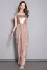 Women's O Neck Sleeveless Sequined Patchwork Elegant Long Party Prom Runway Dresses