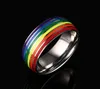 8MM Rainbow Rings Gay Pride Lesbian LGBT Stainless Steel Colorful Finger Rings Couple Band Ring Jewelry for Men Women Christmas Gift