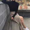 Qooth Autumn Winter Knitting Skirt High Waist Ol Long Pencil Skirt Women Open Slit Knitted Casual Vintage Maxi Skirt Qh1699 Y190428