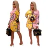 2019 Hisimple Loose African Women Vintage Print Slå ner Necklång ärm miniklänning Skjorta Casual Dresses Vestidos Casual Outfit 6221417